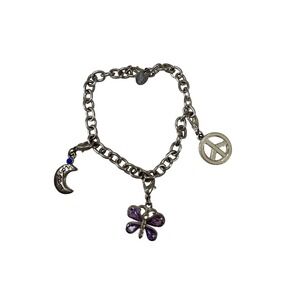 Claire's Silver Tone Charm Bracelet Moon Butterfly Peace Sign Blue Bead Boho